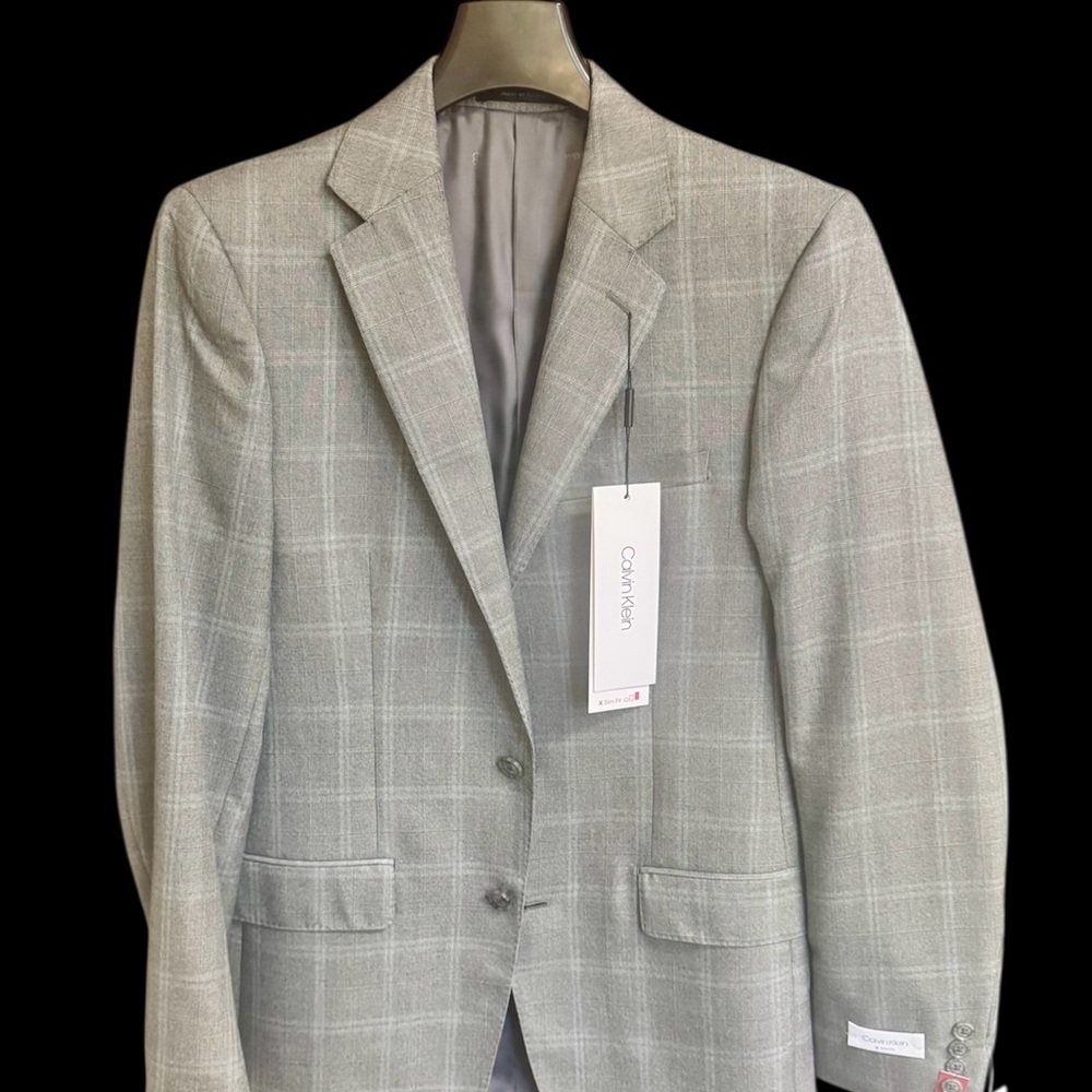 Calvin Klein Gray Sport Coat Elegant Windowpane Blazer